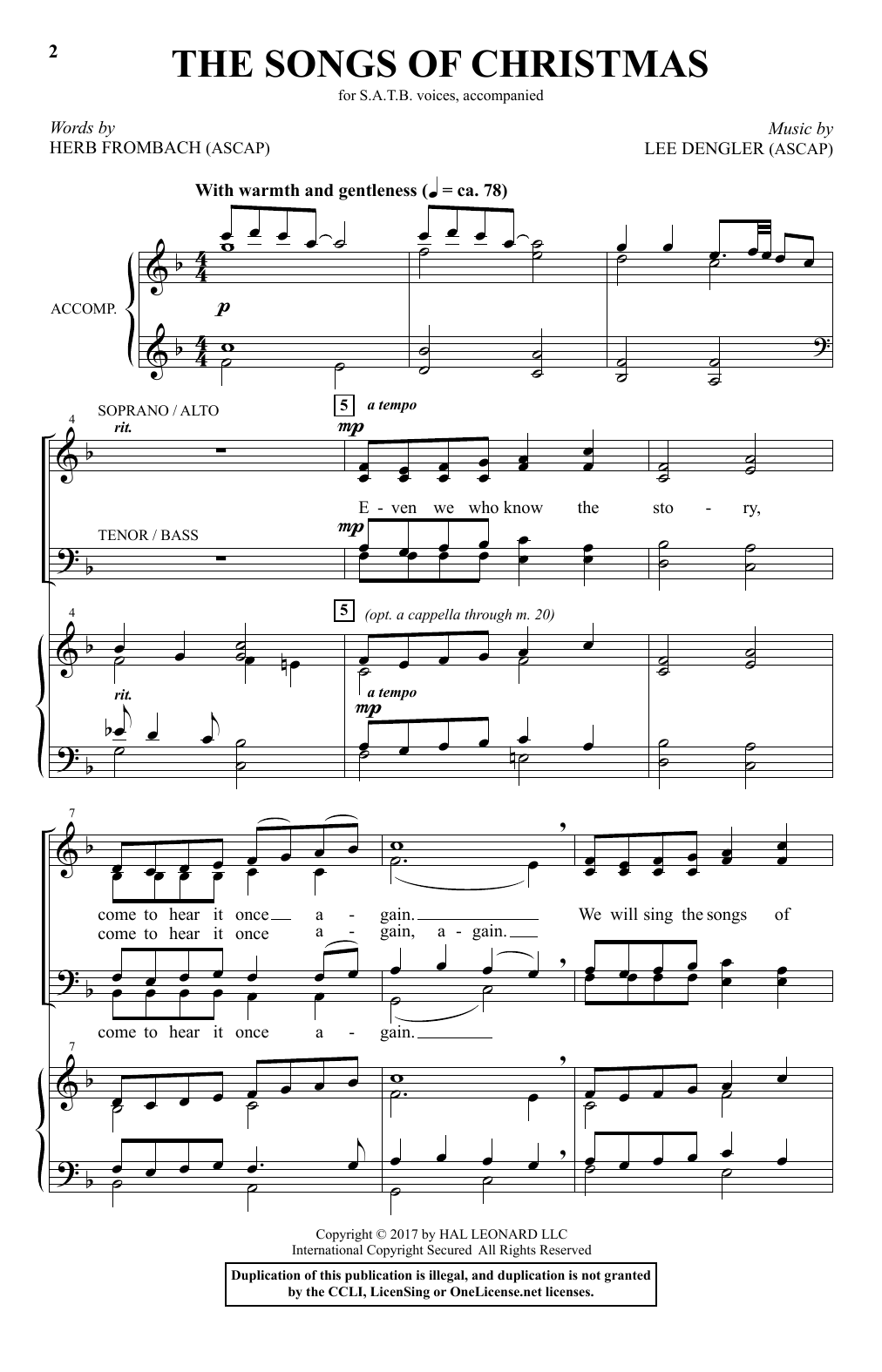 Lee Dengler The Songs Of Christmas sheet music notes and chords. Download Printable PDF.