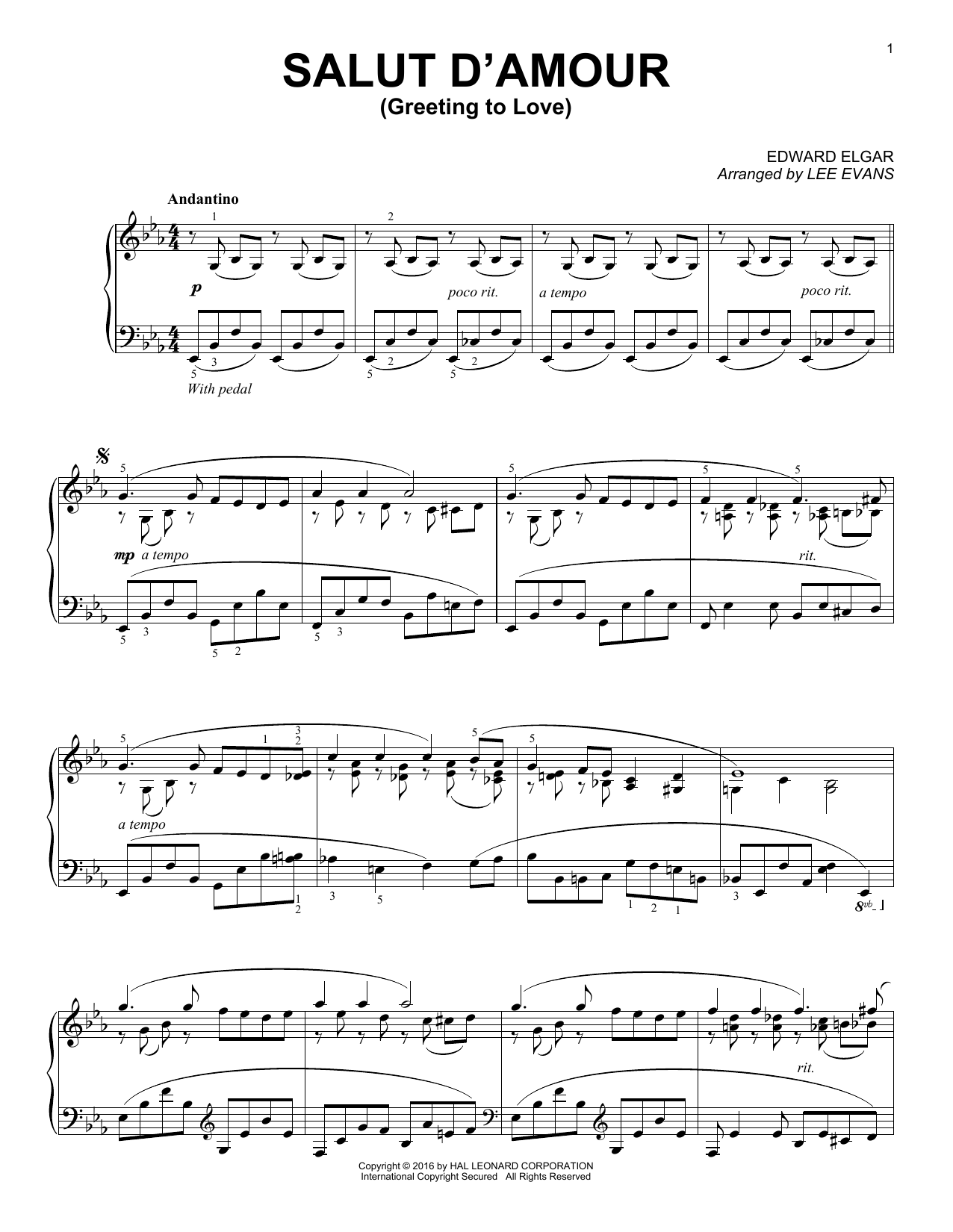 Learn to play Lee Evans Salut D'amour (Greeting To Love) sheet music for Piano Solo in minutes. Price: 7.8900$ Lee Evans Salut D'amour (Greeting To Love) sheet music notes and chords arranged for Piano Solo