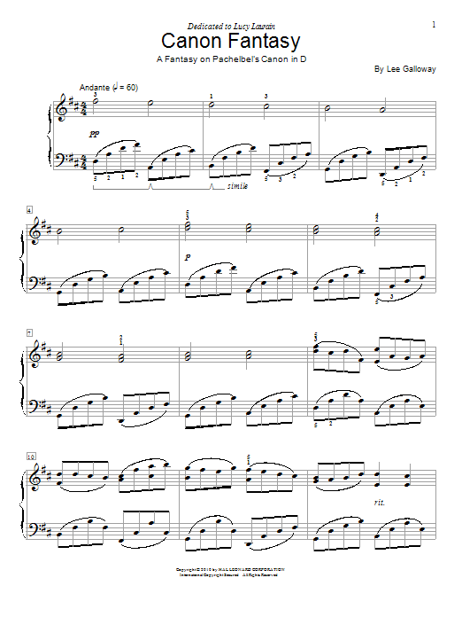 Lee Galloway Canon Fantasy sheet music notes and chords. Download Printable PDF.