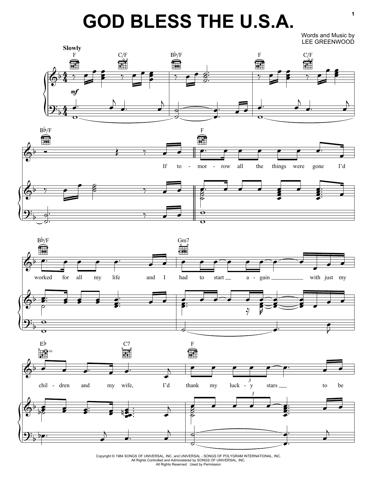 Lee Greenwood God Bless The U.S.A. sheet music notes and chords arranged for French Horn Solo