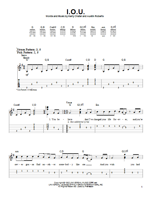 Lee Greenwood I.O.U. sheet music notes and chords. Download Printable PDF.