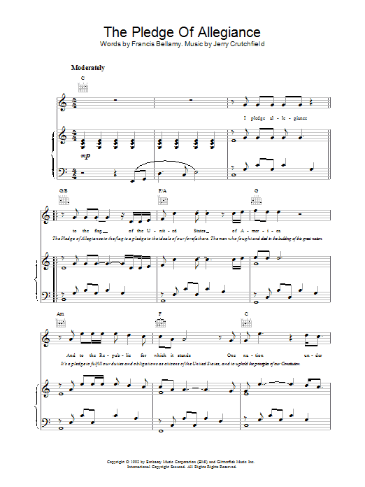 Lee Greenwood The Pledge Of Allegiance sheet music notes and chords arranged for Piano, Vocal & Guitar Chords