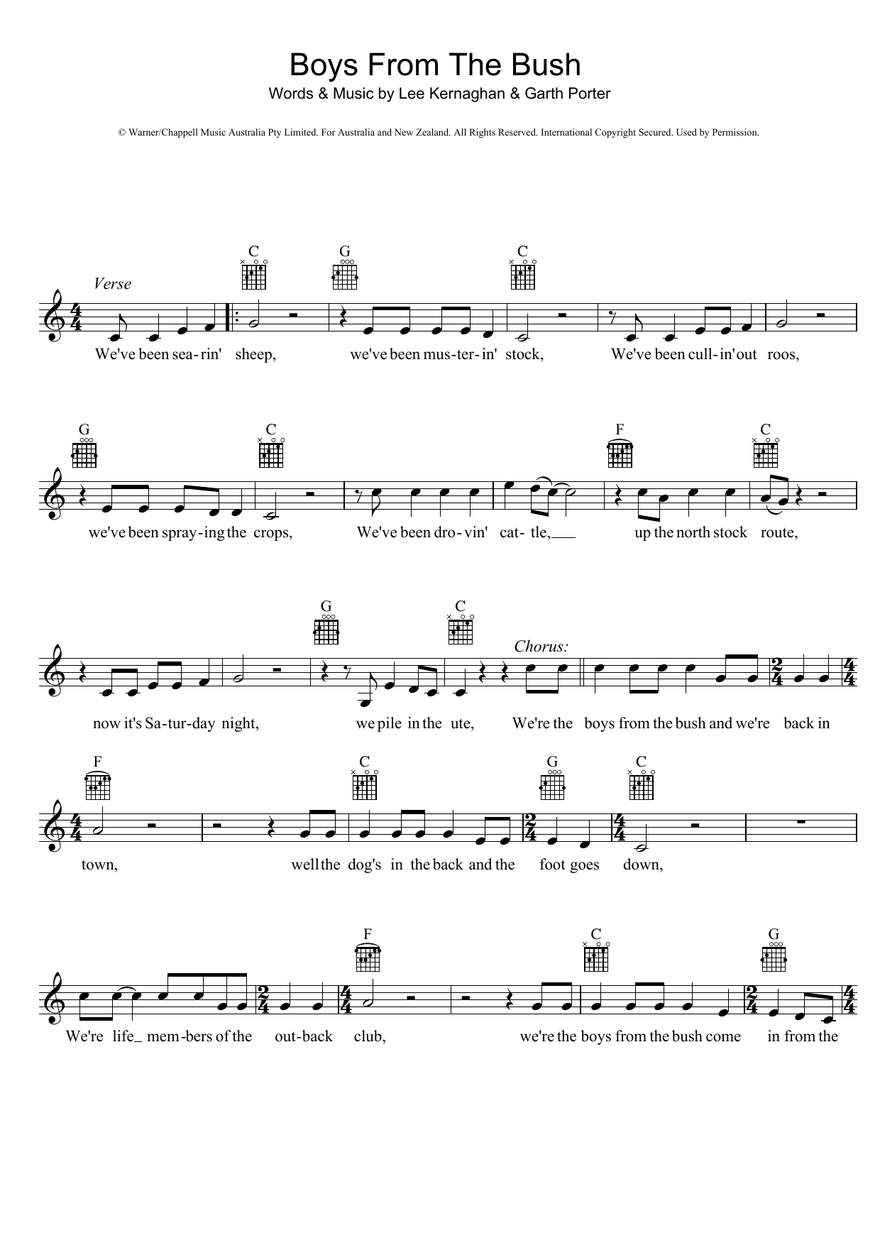 Lee Kernaghan Boys From The Bush sheet music notes and chords. Download Printable PDF.