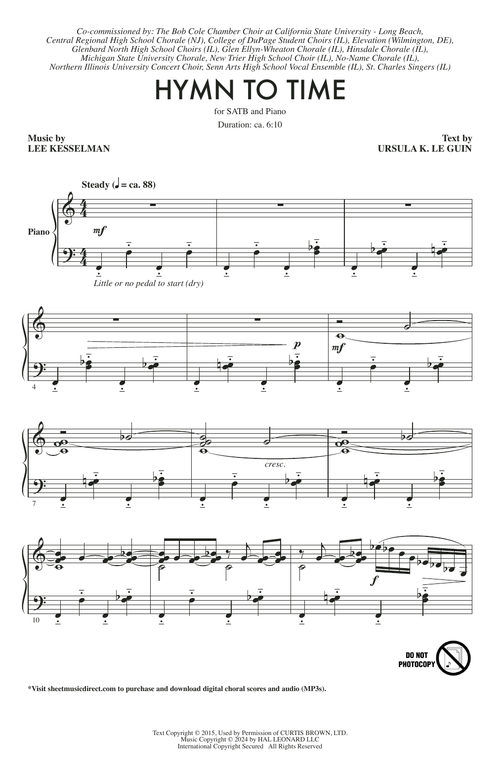 Lee Kesselman Hymn To Time sheet music notes and chords. Download Printable PDF.