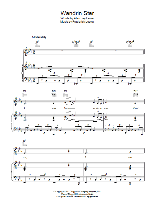Lee Marvin Wandrin Star sheet music notes and chords. Download Printable PDF.