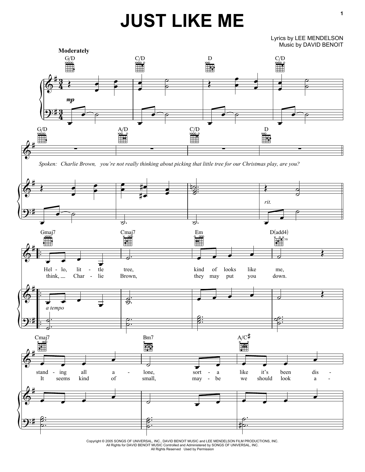 Lee Mendelson Just Like Me sheet music notes and chords. Download Printable PDF.