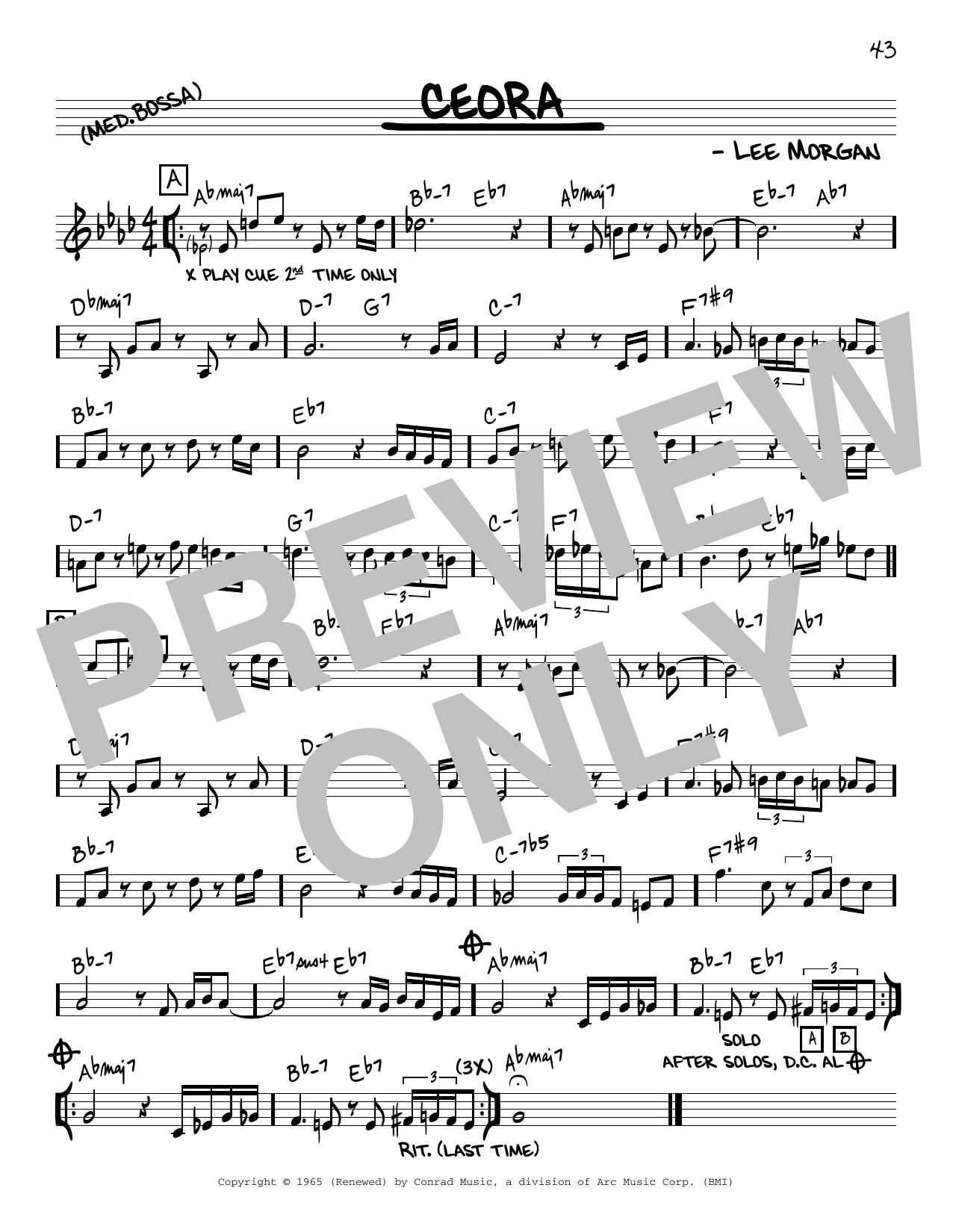 Lee Morgan Ceora sheet music notes and chords. Download Printable PDF.