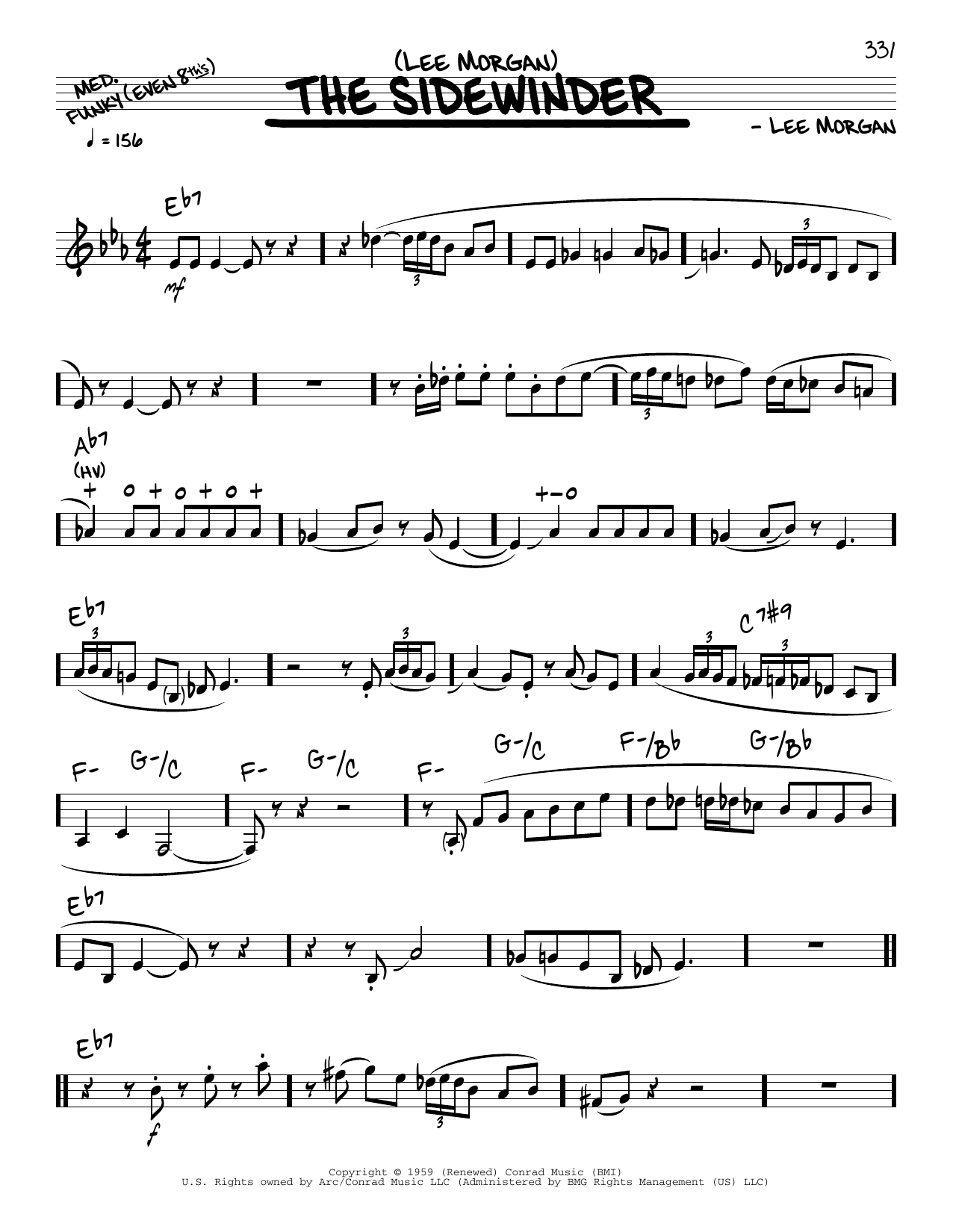 Lee Morgan Sidewinder (solo only) sheet music notes and chords. Download Printable PDF.