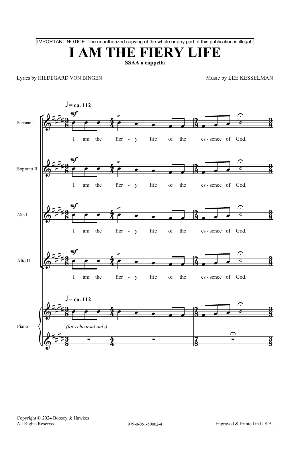 Lee R. Kesselman I Am The Fiery Life sheet music notes and chords. Download Printable PDF.