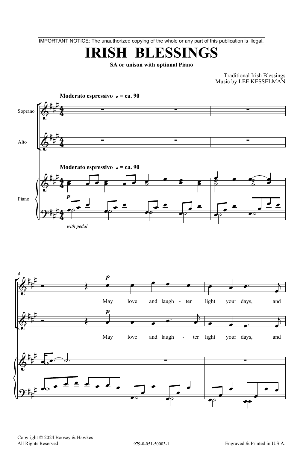 Lee R. Kesselman Irish Blessings sheet music notes and chords. Download Printable PDF.