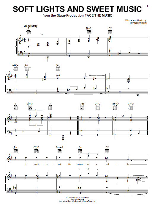 Learn to play Lee Wiley Soft Lights And Sweet Music sheet music for Piano, Vocal & Guitar Chords (Right-Hand Melody) in minutes. Price: 7.8900$ Lee Wiley Soft Lights And Sweet Music sheet music notes and chords arranged for Piano, Vocal & Guitar Chords (Right-Hand Melody)