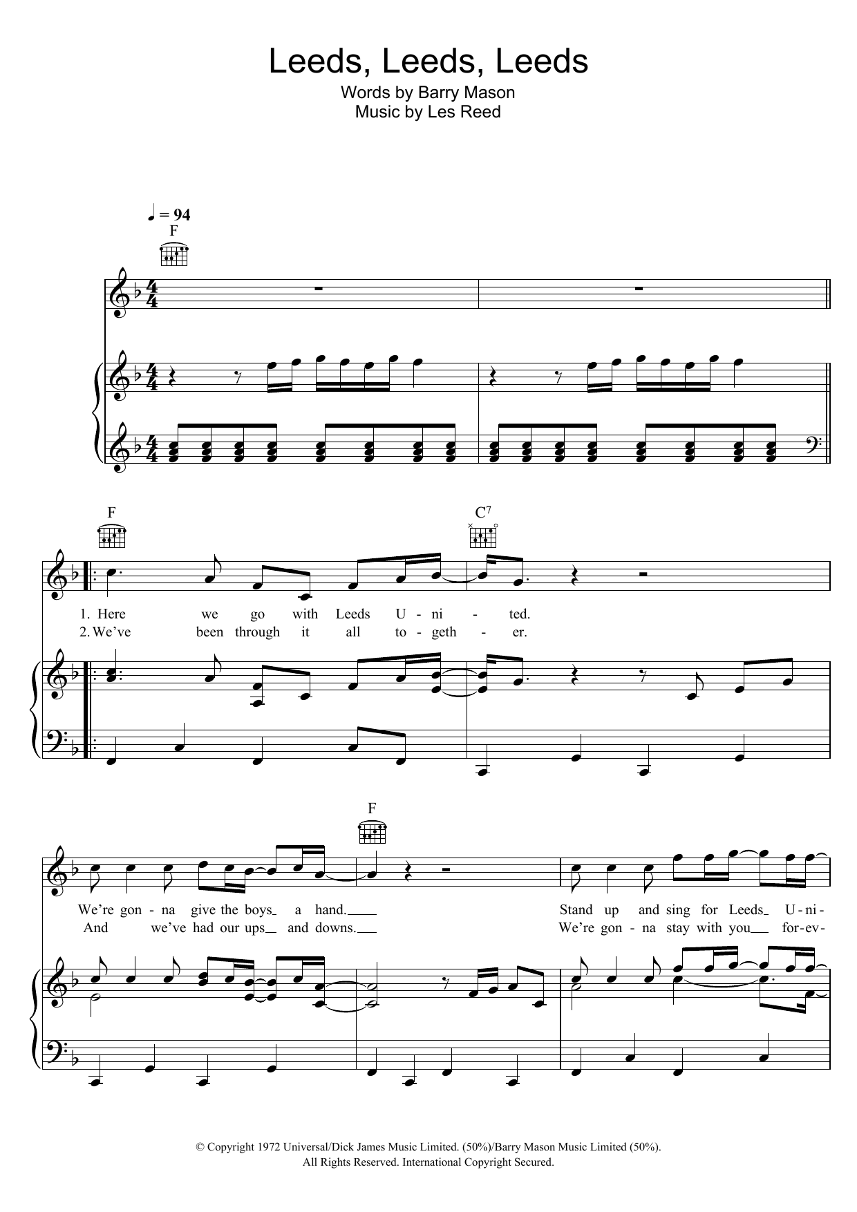 Leeds United Team & Supporters Leeds, Leeds, Leeds (Marching On Together) sheet music notes and chords. Download Printable PDF.