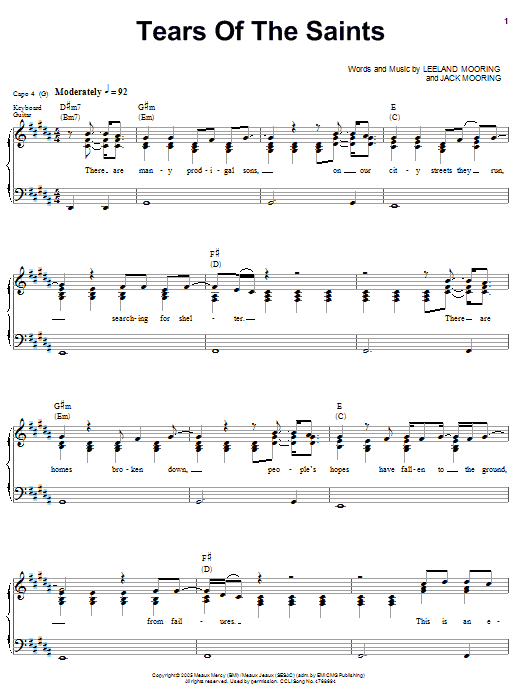 Learn to play Leeland Tears Of The Saints sheet music for Piano, Vocal & Guitar Chords (Right-Hand Melody) in minutes. Price: 7.8900$ Leeland Tears Of The Saints sheet music notes and chords arranged for Piano, Vocal & Guitar Chords (Right-Hand Melody)