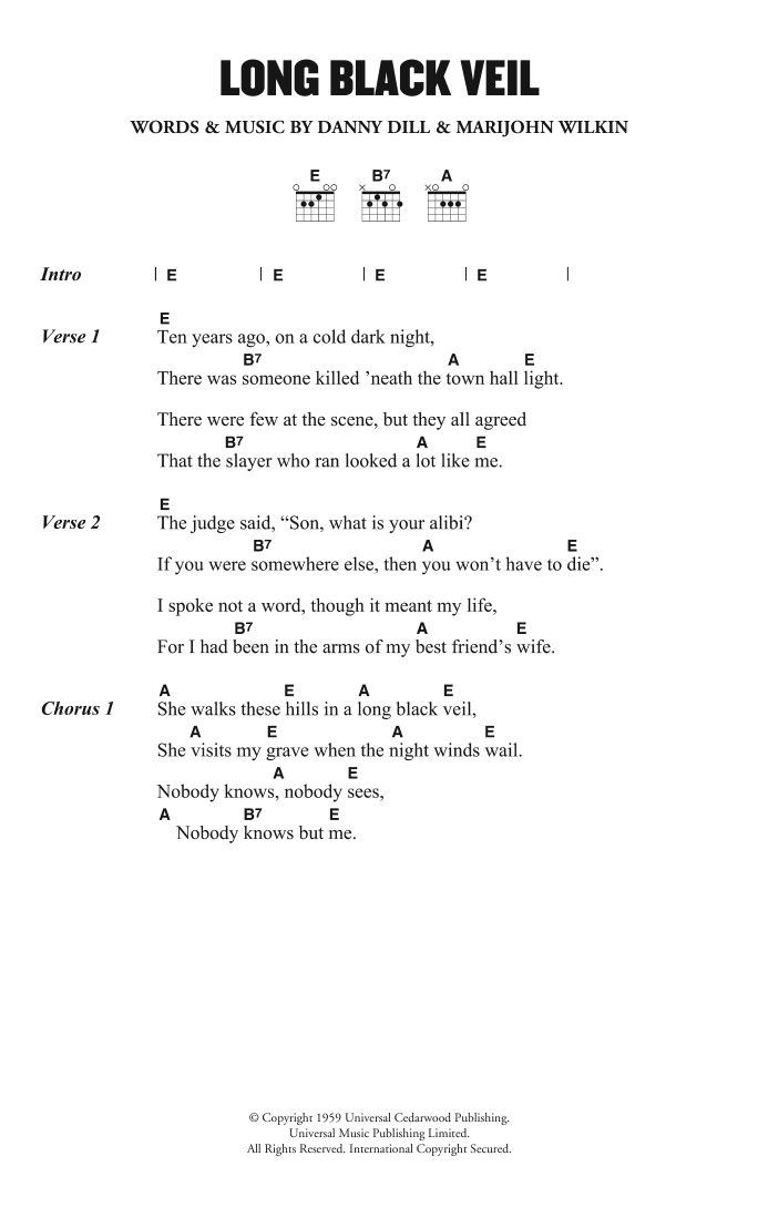 Lefty Frizzell Long Black Veil sheet music notes and chords. Download Printable PDF.