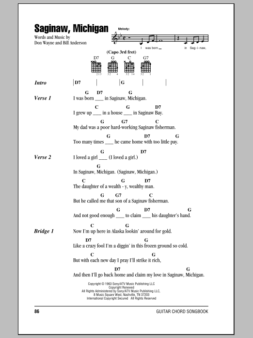 Lefty Frizzell Saginaw, Michigan sheet music notes and chords. Download Printable PDF.