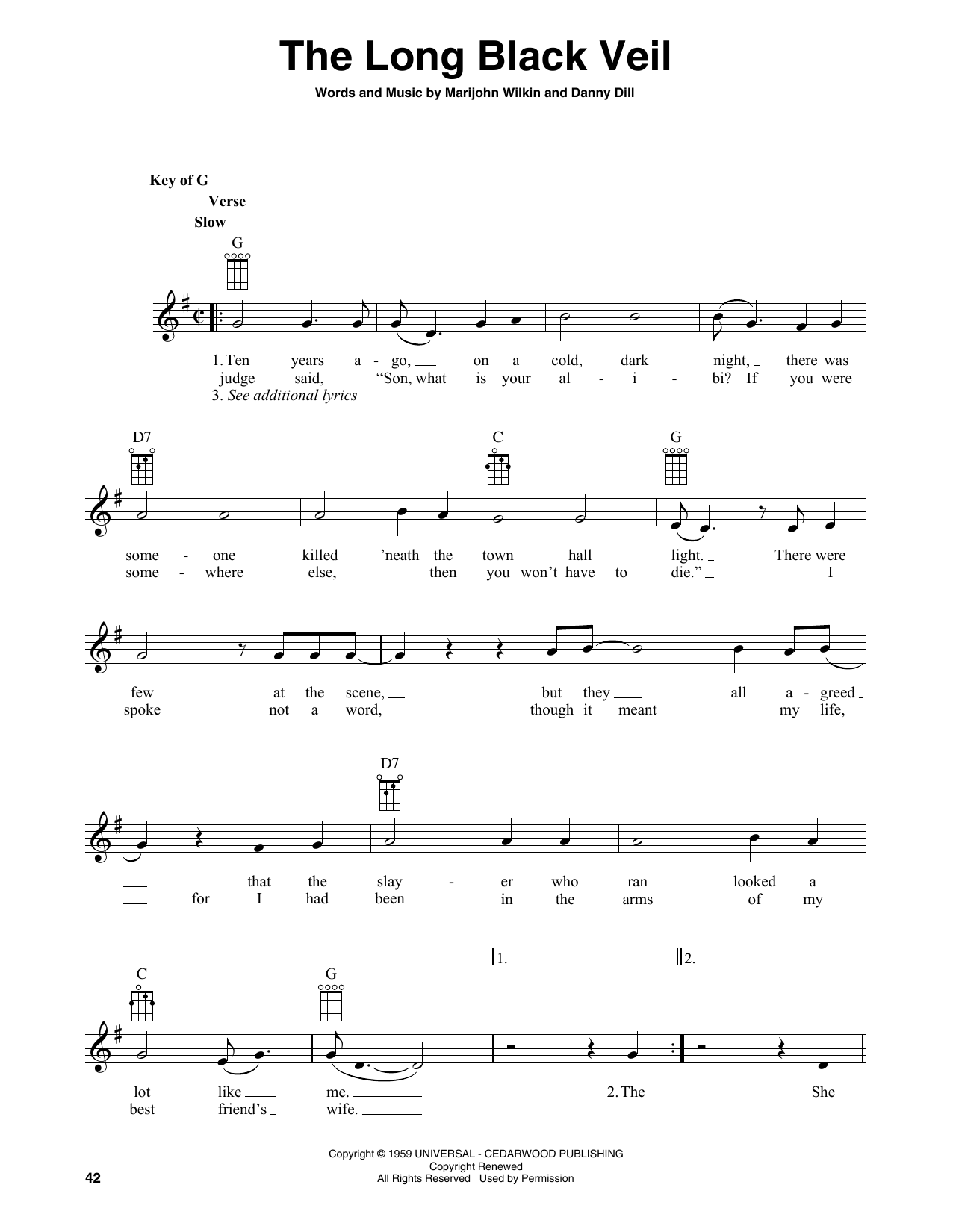 Learn to play Lefty Frizzell The Long Black Veil (arr. Fred Sokolow) sheet music for Banjo Tab in minutes. Price: 7.8900$ Lefty Frizzell The Long Black Veil (arr. Fred Sokolow) sheet music notes and chords arranged for Banjo Tab