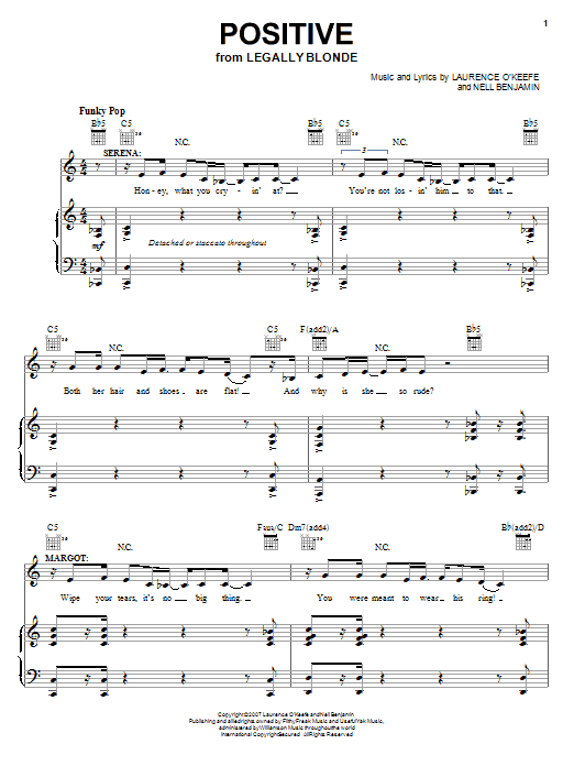 Learn to play Legally Blonde The Musical Positive sheet music for Piano & Vocal in minutes. Price: 7.8900$ Legally Blonde The Musical Positive sheet music notes and chords arranged for Piano & Vocal