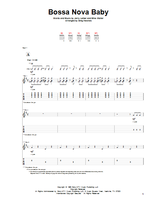 Leiber And Stoller Bossa Nova Baby sheet music notes and chords. Download Printable PDF.