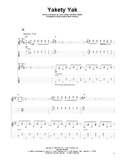 Leiber And Stoller Yakety Yak sheet music notes and chords. Download Printable PDF.