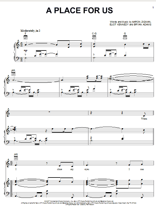 Learn to play Leigh Nash and Tyler James A Place For Us sheet music for Piano, Vocal & Guitar Chords (Right-Hand Melody) in minutes. Price: 7.8900$ Leigh Nash and Tyler James A Place For Us sheet music notes and chords arranged for Piano, Vocal & Guitar Chords (Right-Hand Melody)