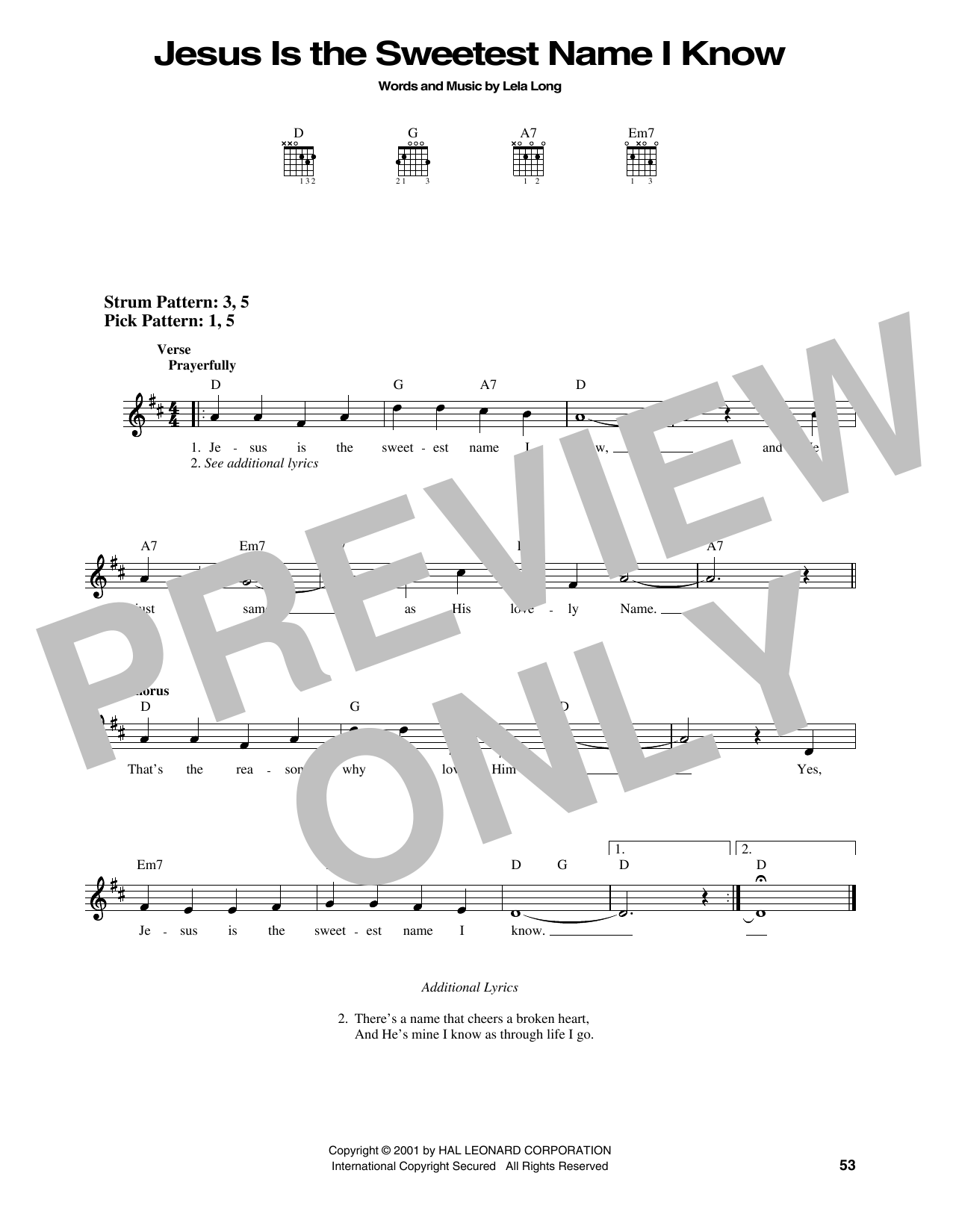 Lela Long Jesus Is The Sweetest Name I Know sheet music notes and chords. Download Printable PDF.