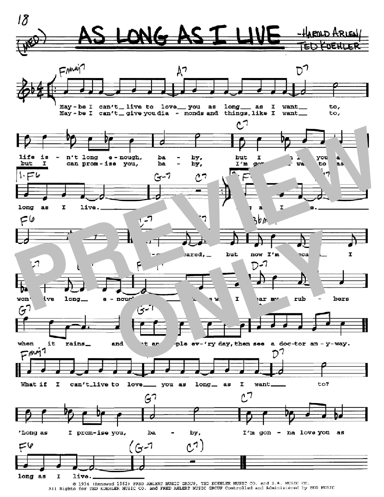 Lena Horne As Long As I Live sheet music notes and chords. Download Printable PDF.