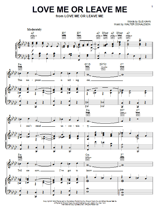 Learn to play Lena Horne Love Me Or Leave Me sheet music for Piano, Vocal & Guitar Chords (Right-Hand Melody) in minutes. Price: 7.8900$ Lena Horne Love Me Or Leave Me sheet music notes and chords arranged for Piano, Vocal & Guitar Chords (Right-Hand Melody)