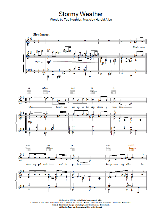 Lena Horne Stormy Weather (Keeps Rainin' All The Time) sheet music notes and chords. Download Printable PDF.