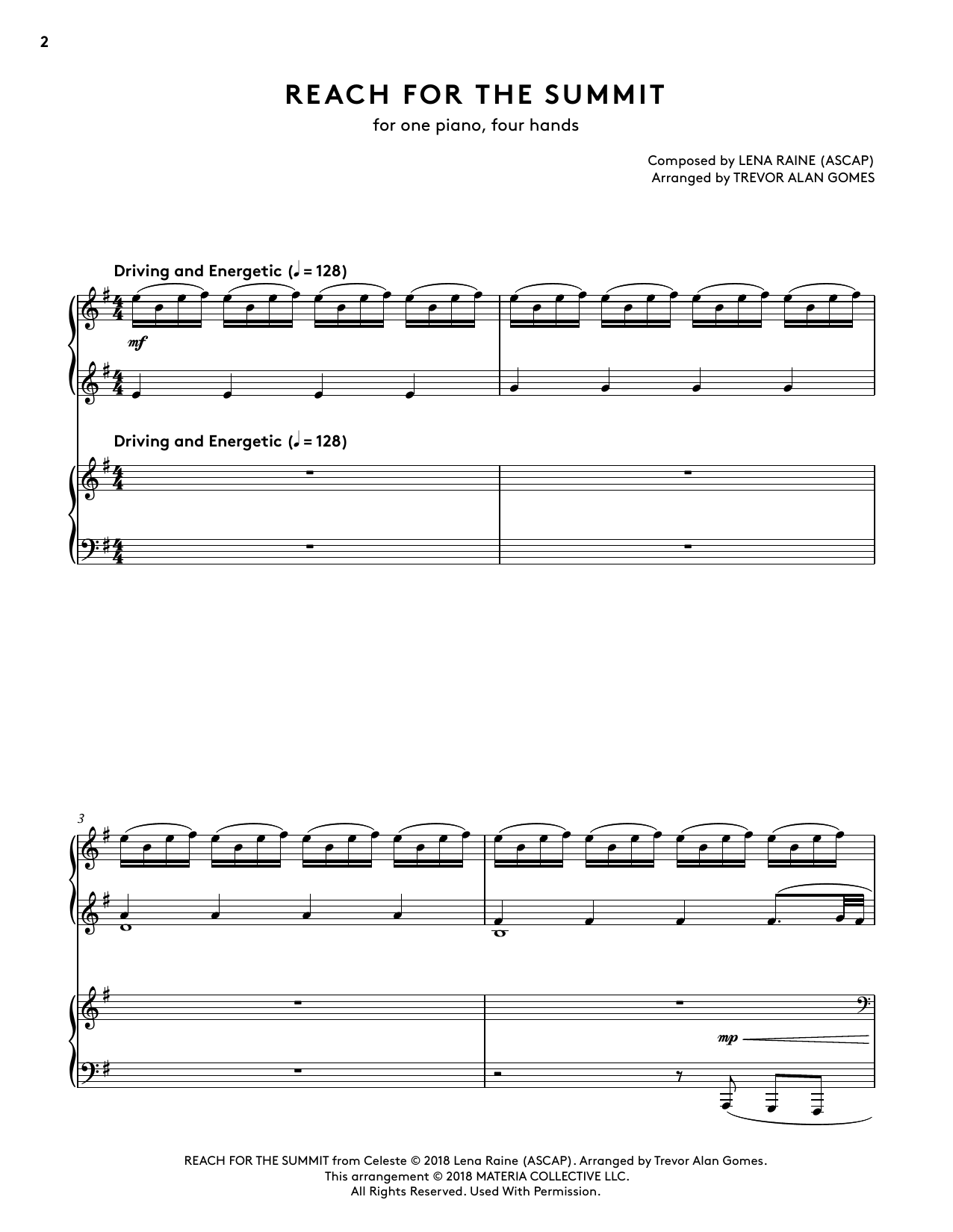 Lena Raine Reach For The Summit (from Celeste Piano Collections) (arr. Trevor Alan Gomes) sheet music notes and chords. Download Printable PDF.