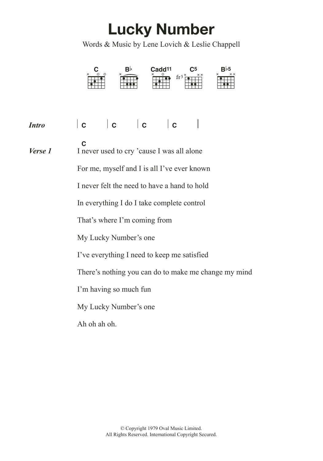 Learn to play Lene Lovich Lucky Number sheet music for Guitar Chords/Lyrics in minutes. Price: 4.4900$ Lene Lovich Lucky Number sheet music notes and chords arranged for Guitar Chords/Lyrics