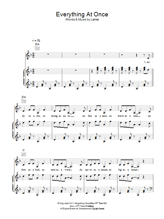 Lenka Everything At Once sheet music notes and chords. Download Printable PDF.