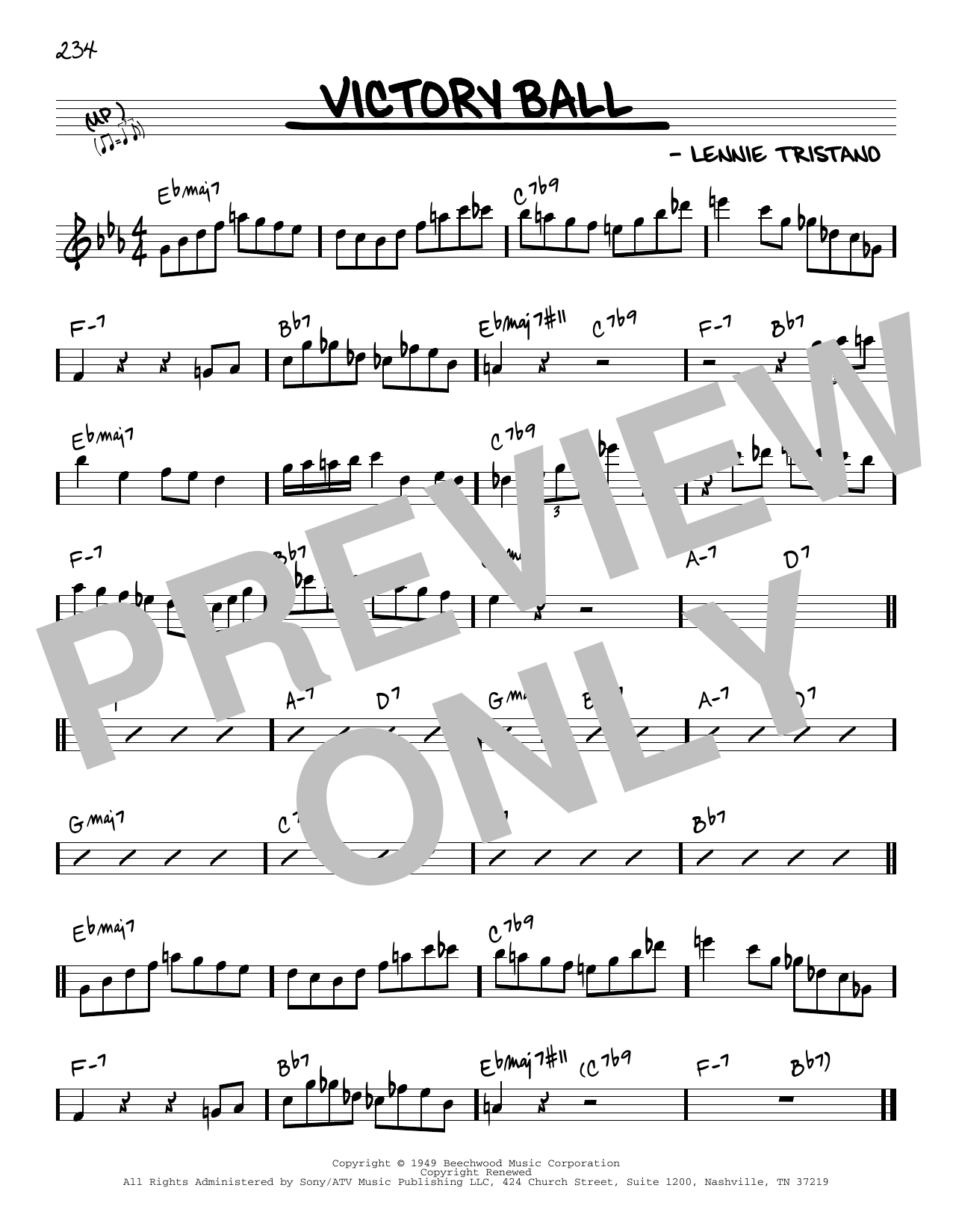 Lennie Tristano Victory Ball sheet music notes and chords. Download Printable PDF.