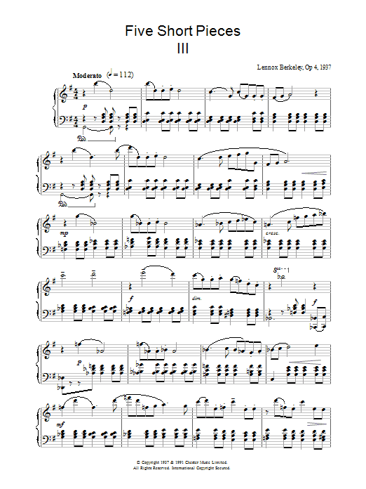 Learn to play Lennox Berkeley Five Short Pieces, No.3, Op.4 sheet music for Piano Solo in minutes. Price: 7.8900$ Lennox Berkeley Five Short Pieces, No.3, Op.4 sheet music notes and chords arranged for Piano Solo