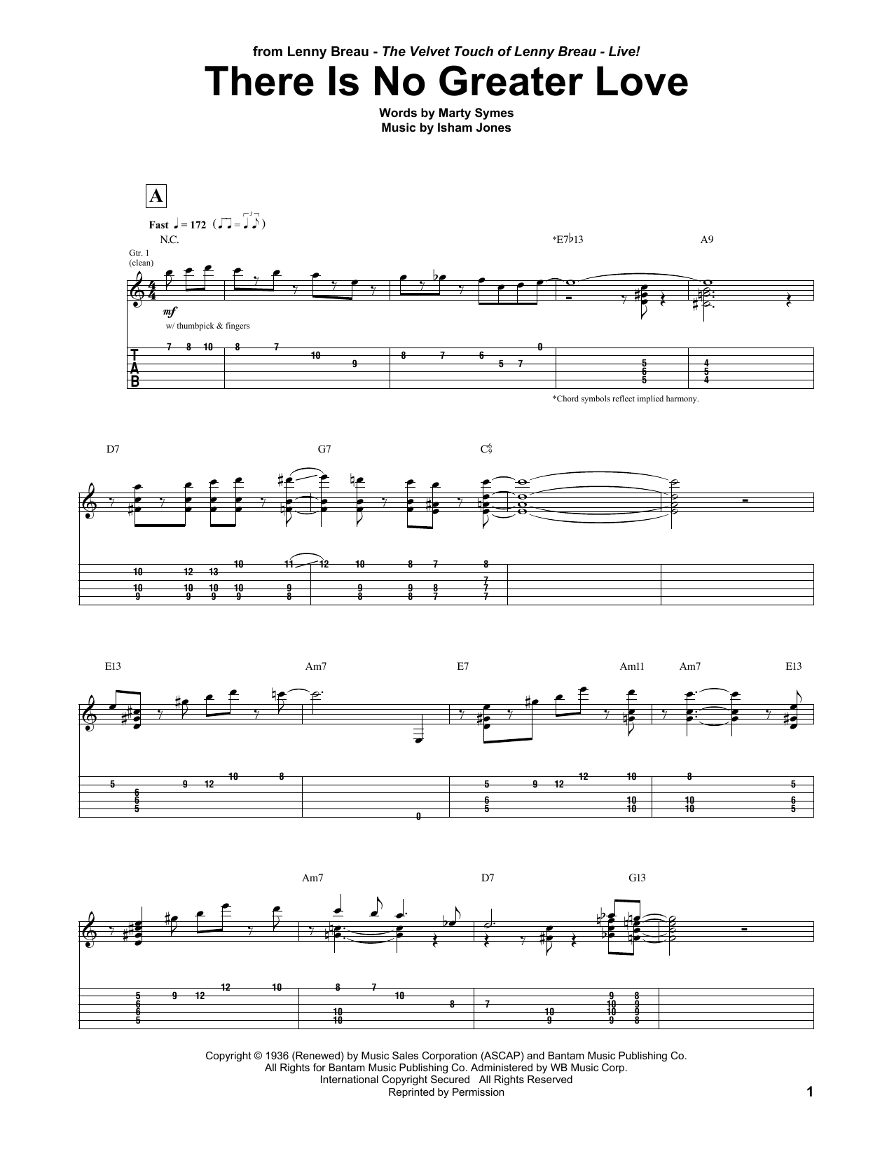 Learn to play Lenny Breau There Is No Greater Love sheet music for Guitar Tab in minutes. Price: 7.8900$ Lenny Breau There Is No Greater Love sheet music notes and chords arranged for Guitar Tab