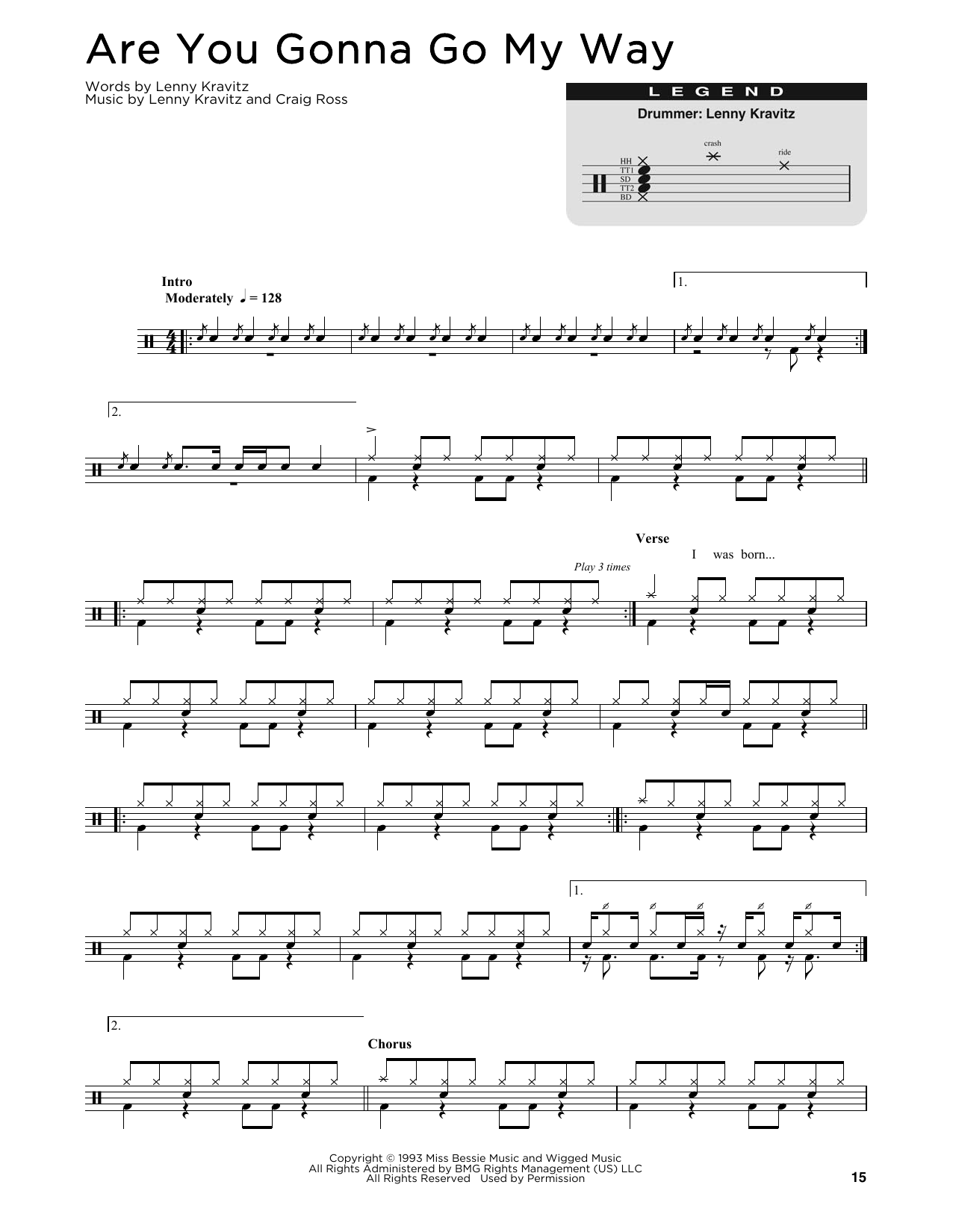 Lenny Kravitz Are You Gonna Go My Way sheet music notes and chords. Download Printable PDF.