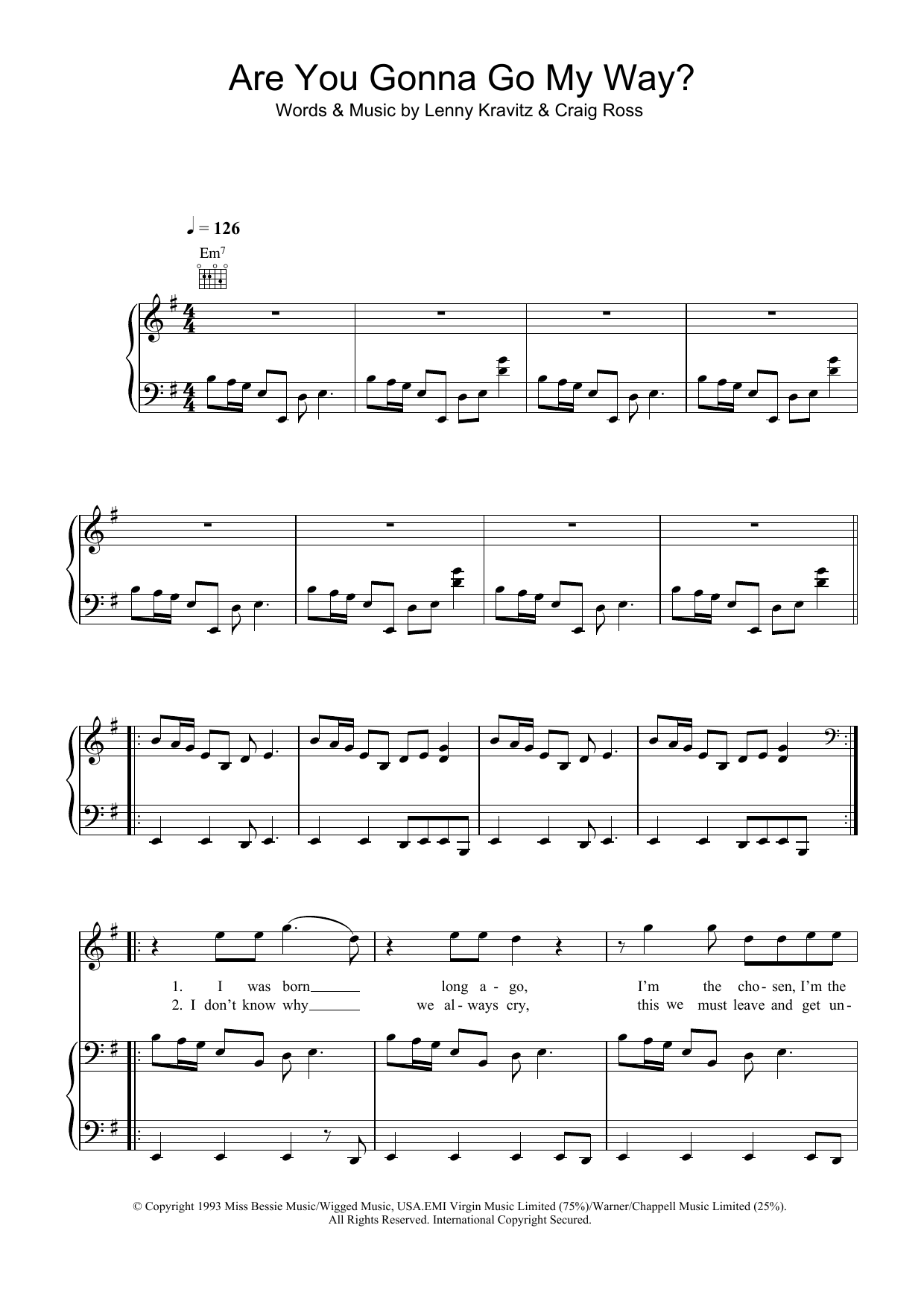 Lenny Kravitz Are You Gonna Go My Way? sheet music notes and chords. Download Printable PDF.