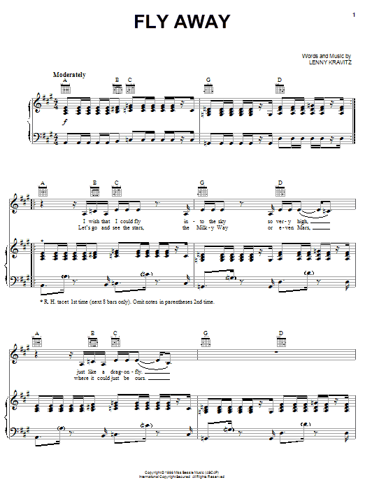 Lenny Kravitz Fly Away sheet music notes and chords. Download Printable PDF.