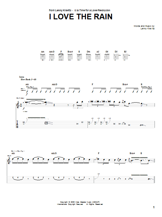 Learn to play Lenny Kravitz I Love The Rain sheet music for Guitar Tab in minutes. Price: 7.8900$ Lenny Kravitz I Love The Rain sheet music notes and chords arranged for Guitar Tab