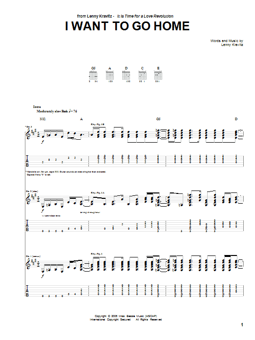 Lenny Kravitz I Want To Go Home sheet music notes and chords. Download Printable PDF.