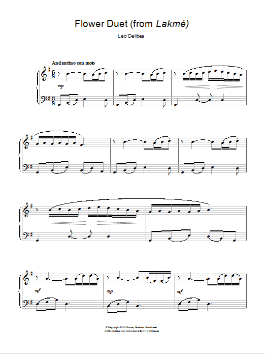 Leo Delibes Flower Duet (from Lakme) sheet music notes and chords. Download Printable PDF.