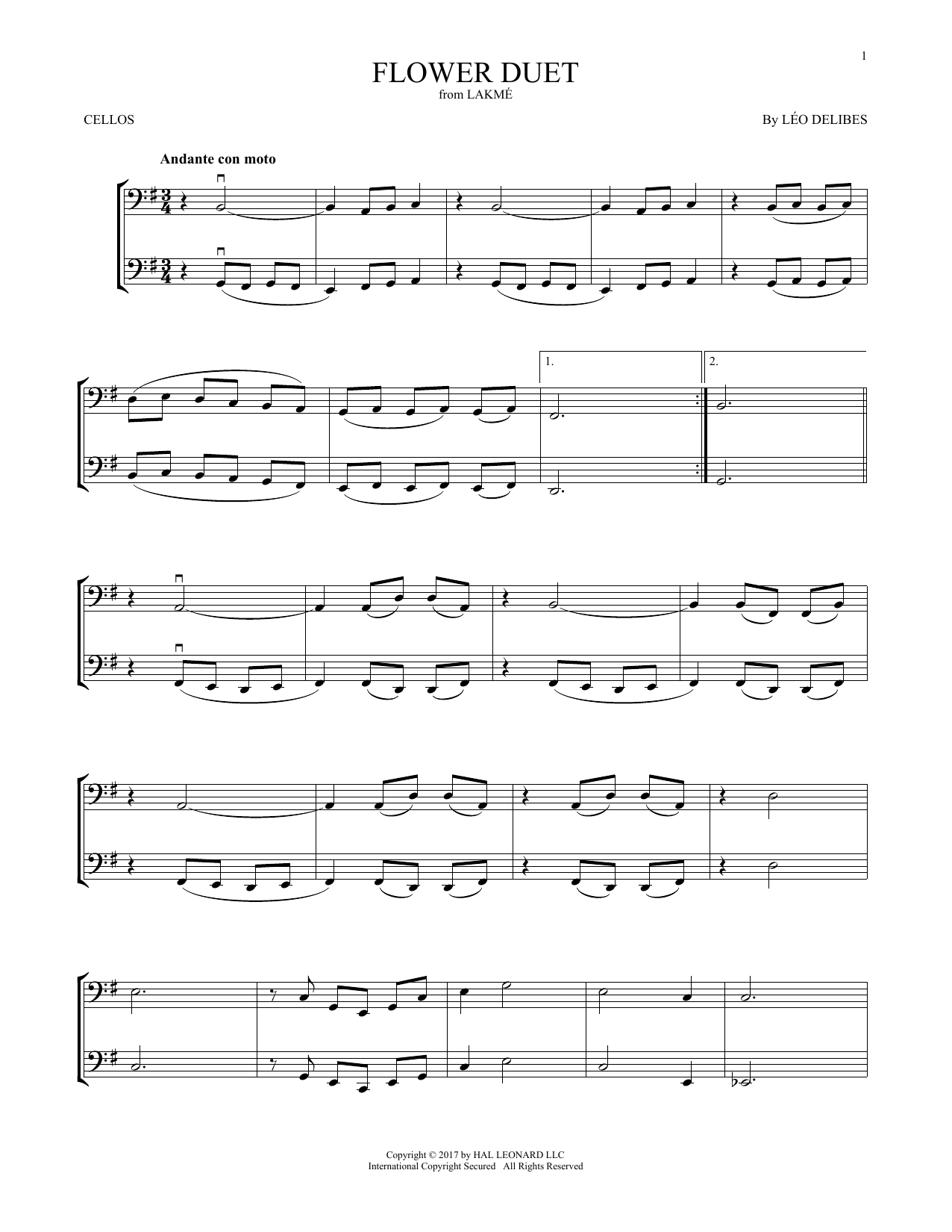 Leo Delibes Flower Duet sheet music notes and chords. Download Printable PDF.