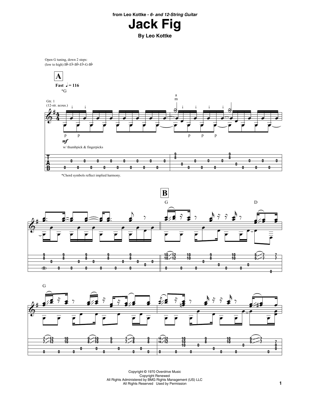 Leo Kottke Jack Fig sheet music notes and chords. Download Printable PDF.