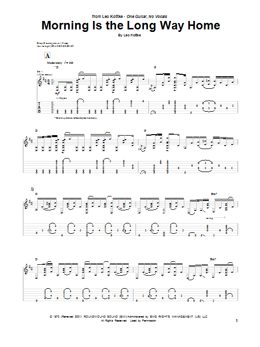 Learn to play Leo Kottke Morning Is The Long Way Home sheet music for Guitar Tab in minutes. Price: 7.8900$ Leo Kottke Morning Is The Long Way Home sheet music notes and chords arranged for Guitar Tab