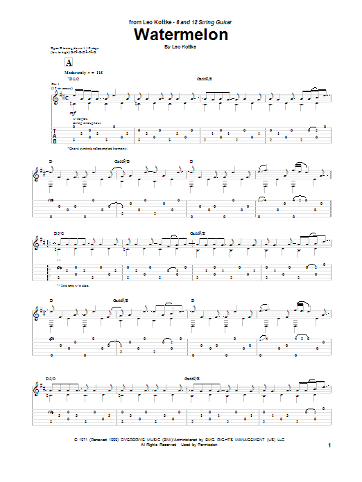 Leo Kottke Watermelon sheet music notes and chords. Download Printable PDF.