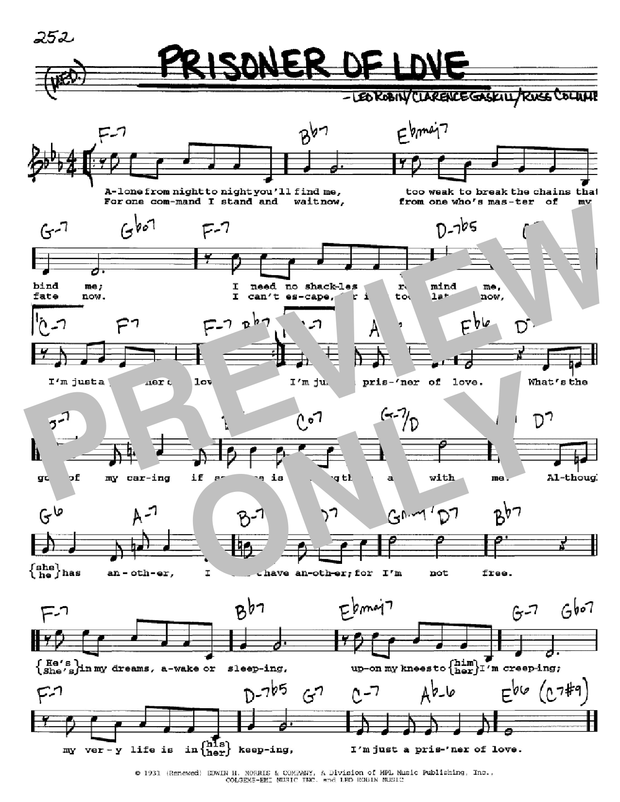 Leo Robin Prisoner Of Love sheet music notes and chords. Download Printable PDF.