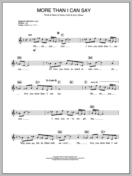 Leo Sayer More Than I Can Say sheet music notes and chords. Download Printable PDF.