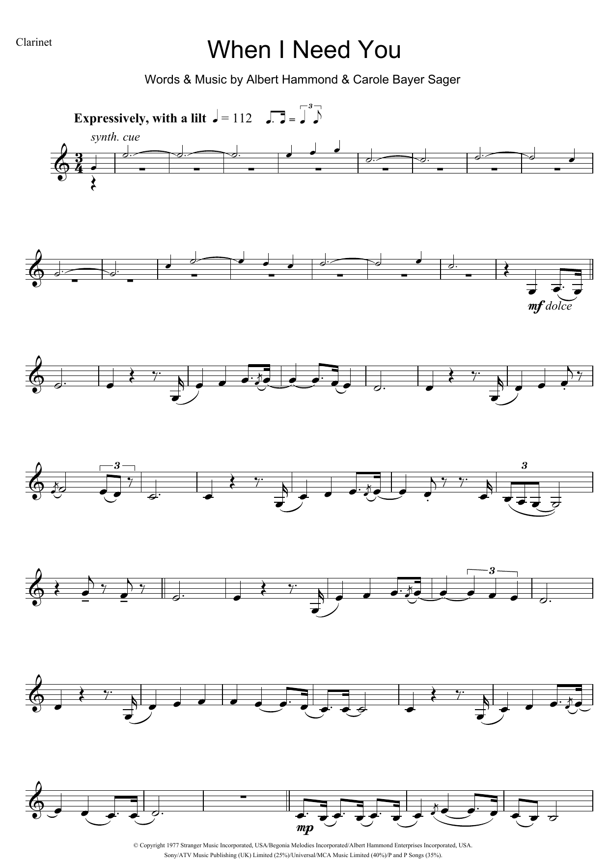 Leo Sayer When I Need You sheet music notes and chords arranged for Flute Solo