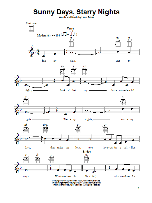 Leon Pober Sunny Days, Starry Nights sheet music notes and chords arranged for Ukulele Chords/Lyrics