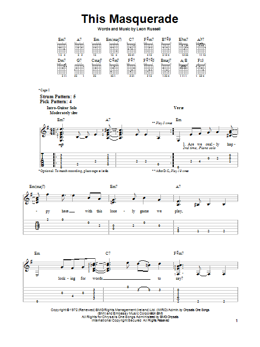 Leon Russell This Masquerade sheet music notes and chords. Download Printable PDF.