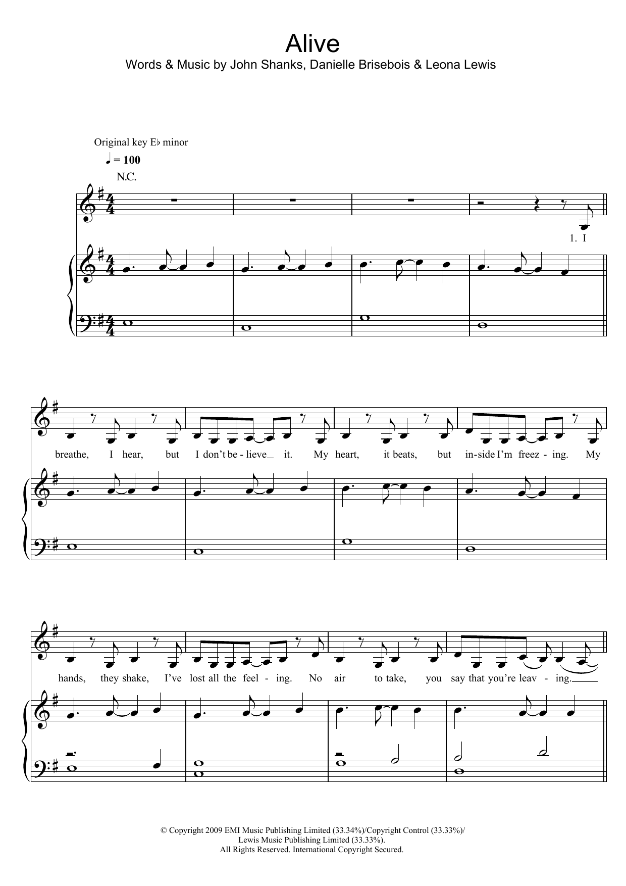 Learn to play Leona Lewis Alive sheet music for Piano, Vocal & Guitar Chords in minutes. Price: 7.8900$ Leona Lewis Alive sheet music notes and chords arranged for Piano, Vocal & Guitar Chords
